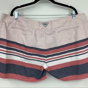 Columbia PFG Performance Fishing womens 20 shorts stripes red white blue cotton